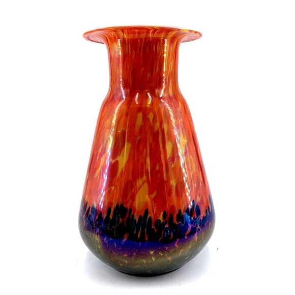 Bohemia Czech Welz Loetz Splatter Vase Orange Yellow Blue 8" Tall - Picture 1 of 7